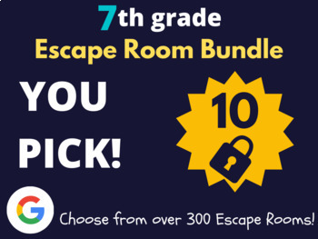 Preview of 7th Grade Escape Room Bundle: 10 (Digital Breakouts, Back to School Activities)