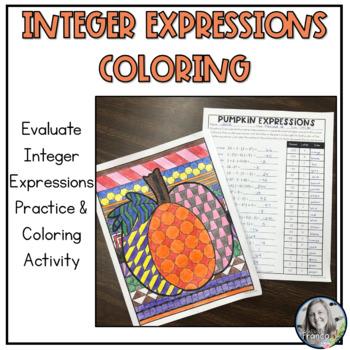 Preview of 7th Grade Evaluate Integer Expressions Coloring Review for Fall 