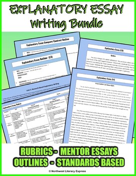 Preview of Middle School Explanatory Essay Writing Rubric, Outline, and Mentor Text Bundle