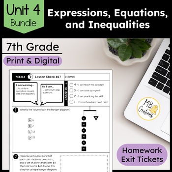 Preview of 7th Grade Expressions, Equations & Inequalities Worksheets - iReady Math Unit 4