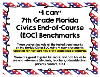 Preview of 7th Grade Florida Civics Benchmarks - "I Can" Statements - New!