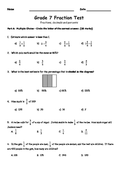 7th grade fraction test by family 2 family learning resources tpt