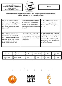 7th Grade Fractions With Word Problems Create The Riddle Activity Bundle