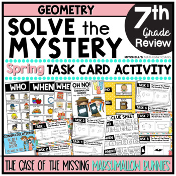 Preview of 7th Grade GEOMETRY Solve The Mystery Spring Task Card Activity