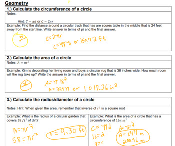 Preview of 7th Grade Geometry  Math Study Guide Test Prep