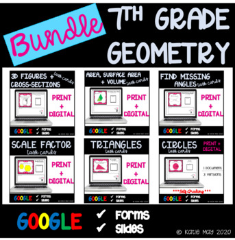 Preview of 7th Grade Geometry Task Cards and Posters Bundle *Google Distance Learning