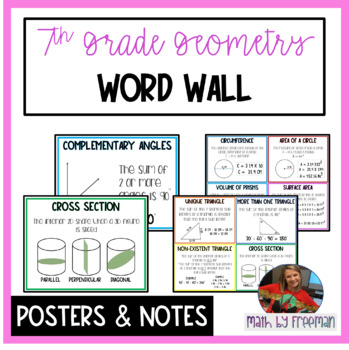 Preview of #SUMMERMATH 7th Grade Geometry Word Wall