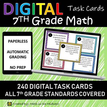 Preview of ⭐7th Grade Math Digital Task Cards⭐ Distance Learning  ⭐Automatically Graded