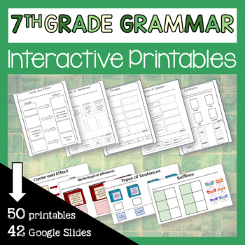 Preview of 7th Grade Grammar 50 Interactive Printables + 42 Google Slides | ELA Worksheets