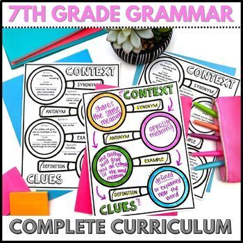 Preview of 7th Grade Grammar Curriculum - Daily Grammar Practice, Worksheets, Doodle Notes