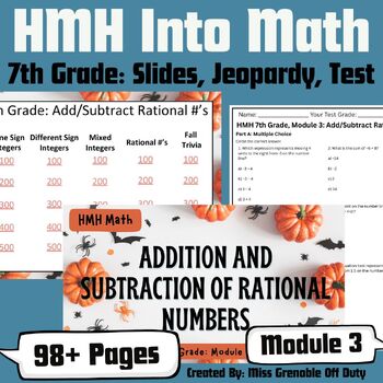 Preview of 7th Grade HMH Into Math | Slides, Jeopardy, Test | Rational Numbers | Module 3