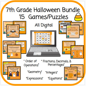 Preview of 7th Grade Halloween Math Bundle - 15 Digital Games/Puzzles