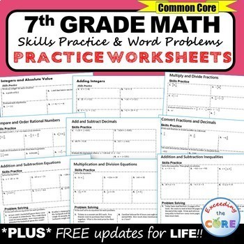 Preview of 7th Grade Homework Math Worksheets - Skills Practice & Word Problems