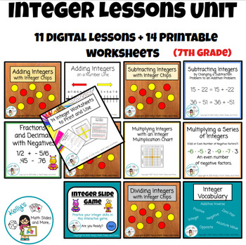 Preview of 7th Grade Integer Unit - 11 Digital Lessons + 14 printable worksheets