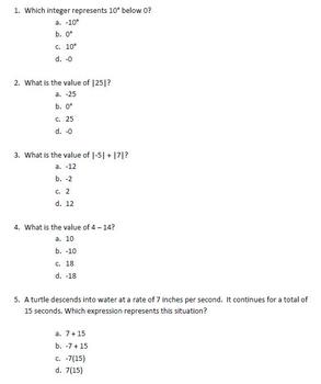 7th grade integers test math common core by rebecca sims tpt
