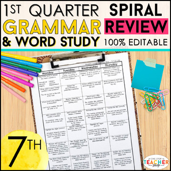 Preview of 7th Grade Language Spiral Review & Quizzes | Grammar Review | 1st QUARTER