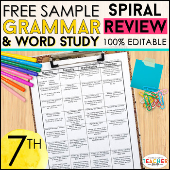 Preview of 7th Grade Language Spiral Review & Weekly Quizzes | FREE