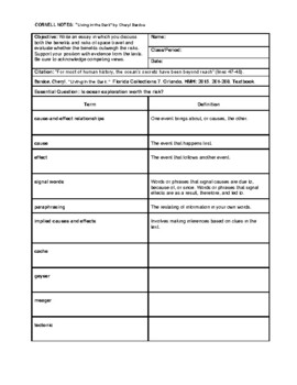 Preview of 7th Grade “Living in the Dark” by Cheryl Bardoe Cornell Note Template *eLearning