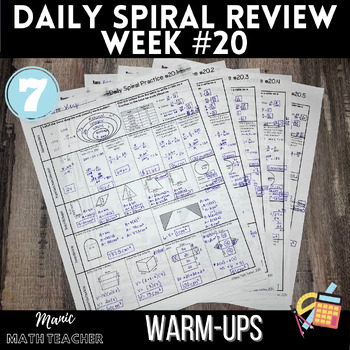Preview of 7th Grade Math - 5 Day Daily Spiral Review #20 + SCR Prompt