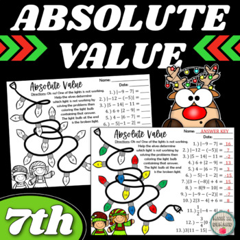Preview of 7th Grade Math Absolute Value Christmas Lights Mystery