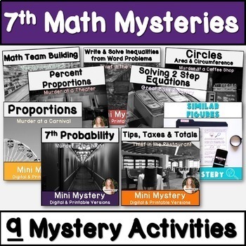Preview of 7th Grade Math Activity Bundle | Mystery Games