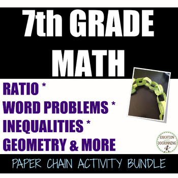 7th Grade Math Activity Paper Chains Bundled. Probability, Integers and more!