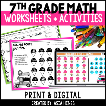 Preview of 7th Grade Math Worksheets and Digital Activities
