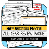 7th Grade Math All-Year Review Packet: Study Guide & Test 