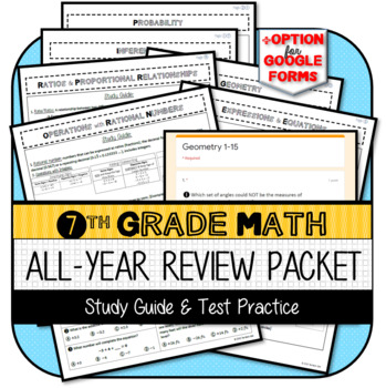 Preview of 7th Grade Math All-Year Review Packet: Study Guide & Test Practice End of Grade