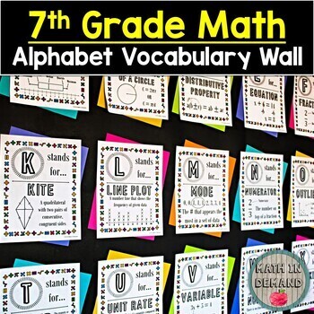 Preview of 7th Grade Math Alphabet Vocabulary Word Wall (Great for Bulletin Boards)