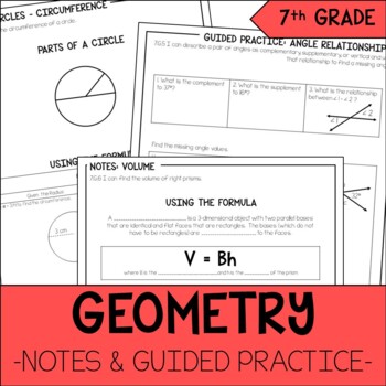 Preview of Area, Volume, & Angle Relationships Notes & Guided Practice | 7th Grade Math