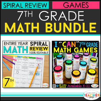 Preview of 7th Grade Math BUNDLE | Spiral Review, Games & Quizzes for the ENTIRE YEAR