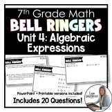 7th Grade Math Bell Ringers - Algebraic Expressions