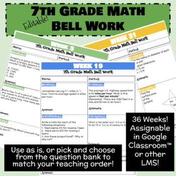 Preview of 7th Grade Math Bell Work