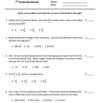 7th grade math benchmark 30 questions common core by rebecca sims