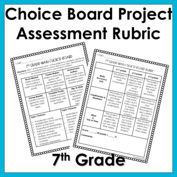 Preview of 7th Grade Math Choice Board: Assessment: Project: Rubric