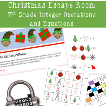 Preview of 7th Grade Math Christmas Escape Room 