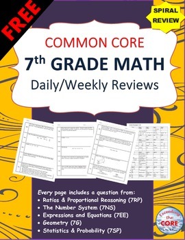 Preview of 7th Grade Math Common Core  Daily / Weekly SPIRAL REVIEW {2 Weeks FREE}