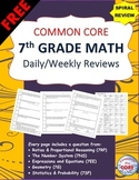 7th Grade Math Common Core  Daily / Weekly SPIRAL REVIEW {