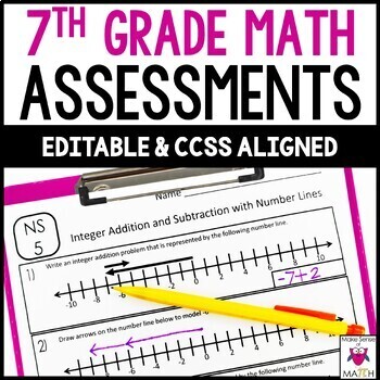 Preview of 7th Grade Math Assessments Common Core Bundle EDITABLE | 7th Grade Math Tests