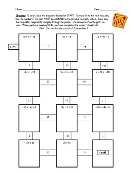 7th Grade Math Common Core Solving Inequalities Maze Worksheet By