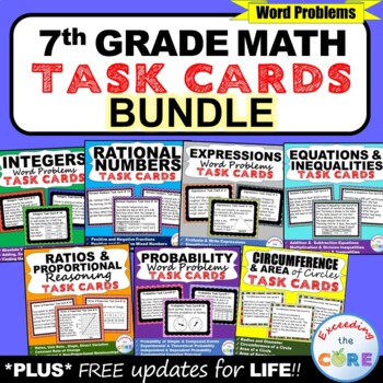 Preview of 7th Grade Math Common Core WORD PROBLEM TASK CARDS { BUNDLE }: end of year