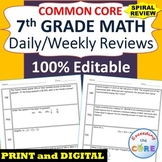 ⭐7th Grade SPIRAL MATH REVIEW Common Core | Distance Learning | Google Classroom