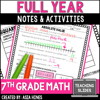 Preview of 7th Grade Math Curriculum with Scaffolded Guided Notes and Activities 2023 VA SO