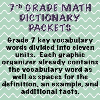 Preview of 7th Grade Math Dictionary Vocabulary Packets for ENTIRE Year!