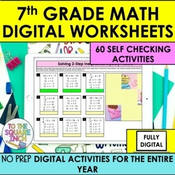 Preview of 7th Grade Math Digital Worksheets | Full Year 7th Grade Math Digital Resources