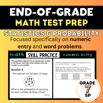 Preview of 7th Grade Math EOG Test Prep - Numeric Entry Practice - Statistics & Probability