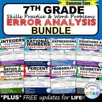 Preview of 7th Grade Math ERROR ANALYSIS (Find the Error) BUNDLE: end of year