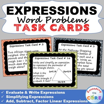 Preview of EXPRESSIONS Word Problems - Task Cards {40 Cards}