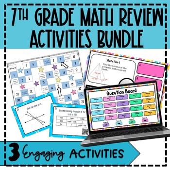 Preview of 7th Grade Math End Of Year Review Activity Bundle| Math Test Prep Review